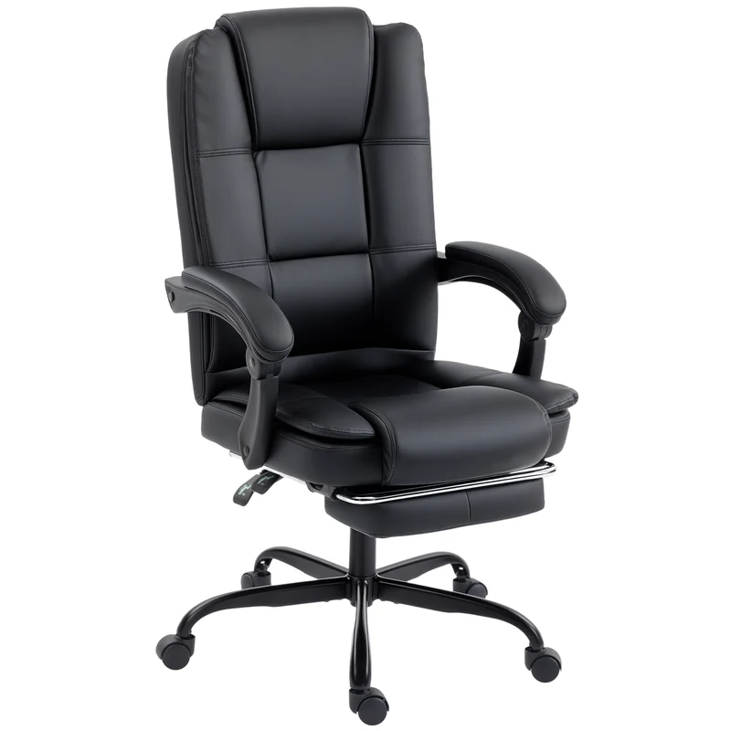 Sedia da Ufficio Ergonomica 65x67x112-122 cm Reclinabile 150° con Poggiapiedi in Cotone e Metallo Nero