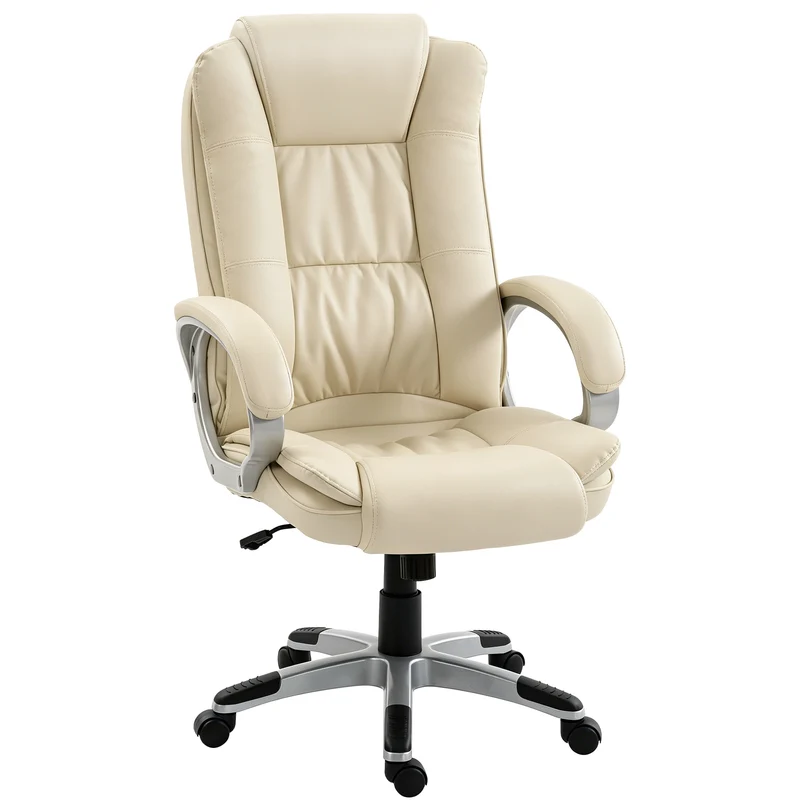 Sedia da Ufficio Girevole 65x68x112-122 cm con Funzione Dondolo Schienale Alto in Pelle PU Beige