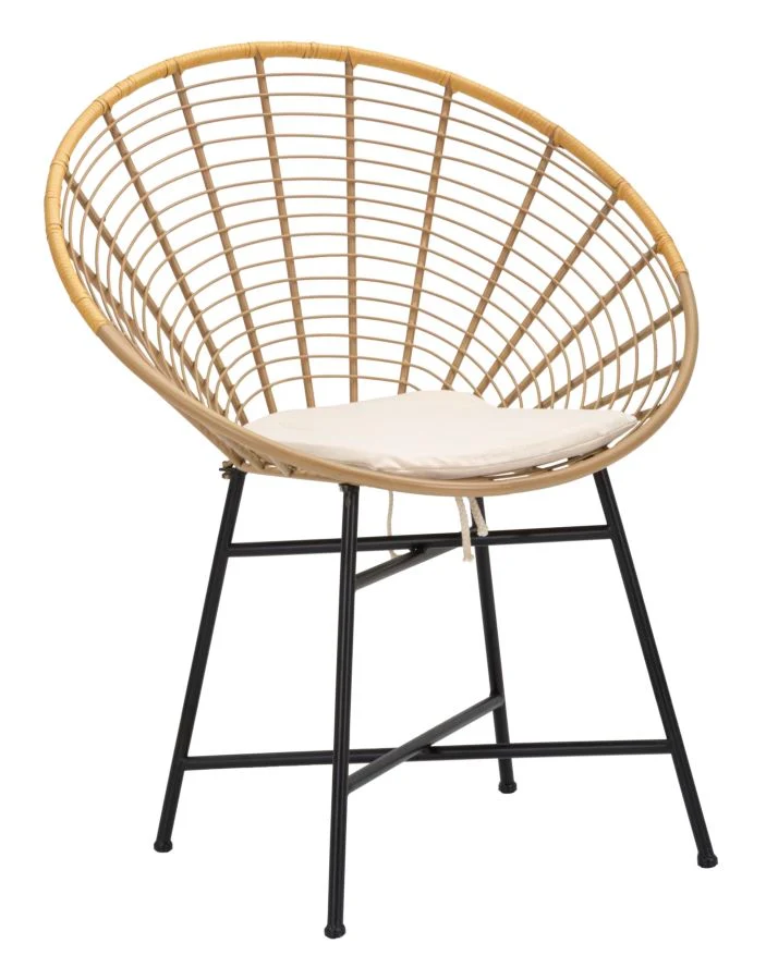 Sedia seduta tonda in metallo effetto bambù gambe colore nero cm 72x56x88h