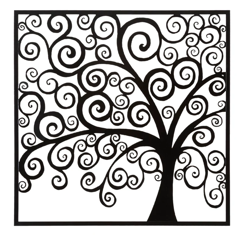 Quadro design in metallo colore nero con albero cm 100x1x100h