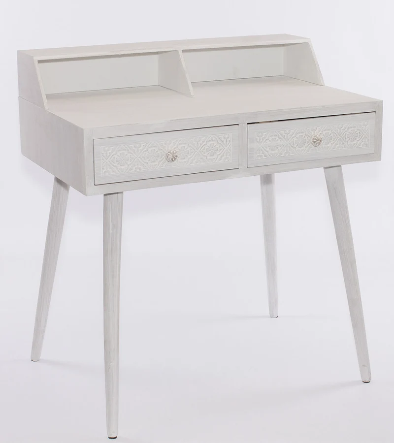 Scrivania in legno colore bianco con 2 cassetti stile classico cm 90x50x78h