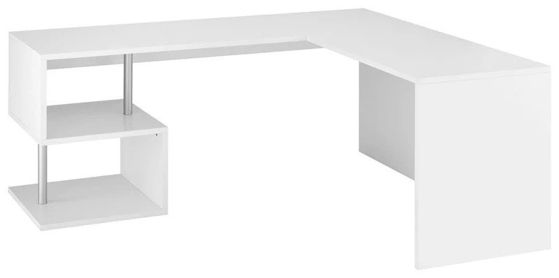 Coraline - Scrivania ad angolo moderna in legno 2 ripiani ad esse cm 180x160/60x75h - vari colori