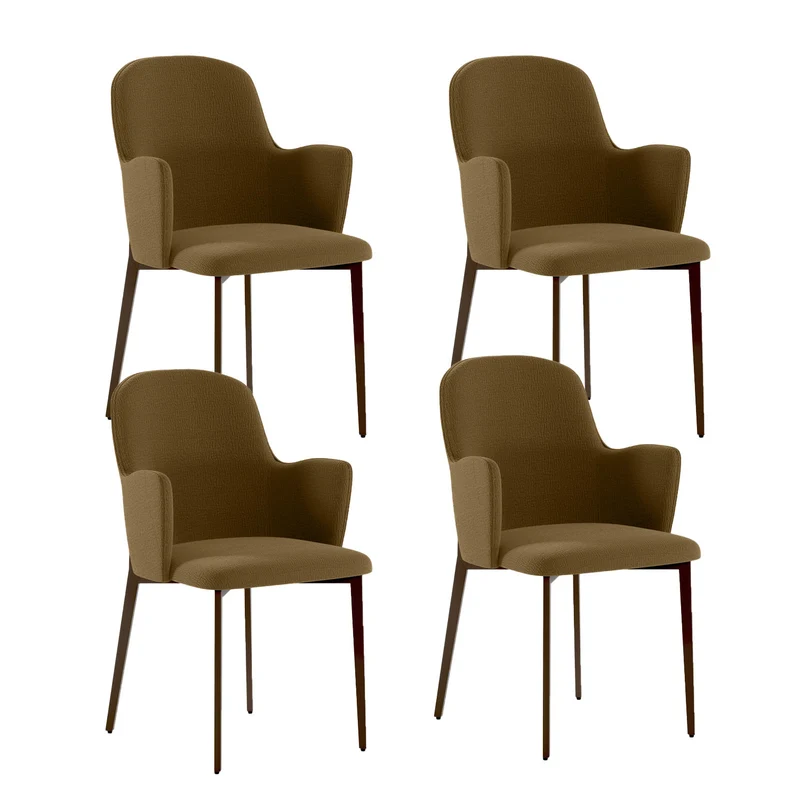 Set 4 Sedie Sophia 53,5x62,5x80 cm in Tessuto Easy-Clean Gambe in Metallo Bronzo Marrone