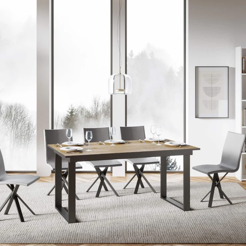 Anchise - Tavolo allungabile industrial gambe in metallo piano in legno cm 160/220x90x74h - vari colori