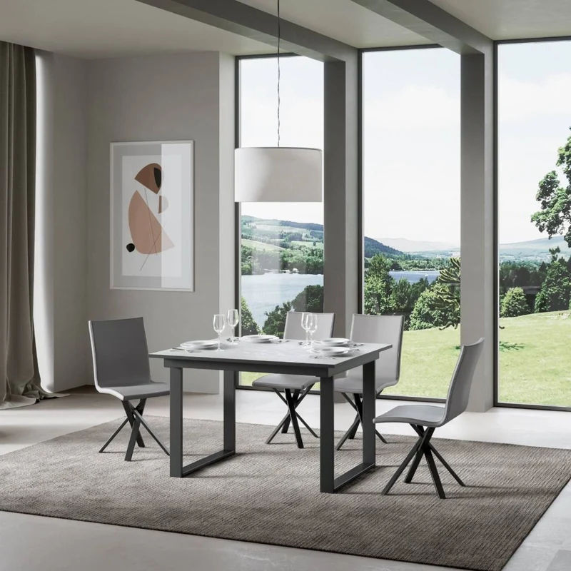 Anchise - Tavolo industrial per cucina sala pranzo in legno e metallo cm 120/180x90x74h - vari colori