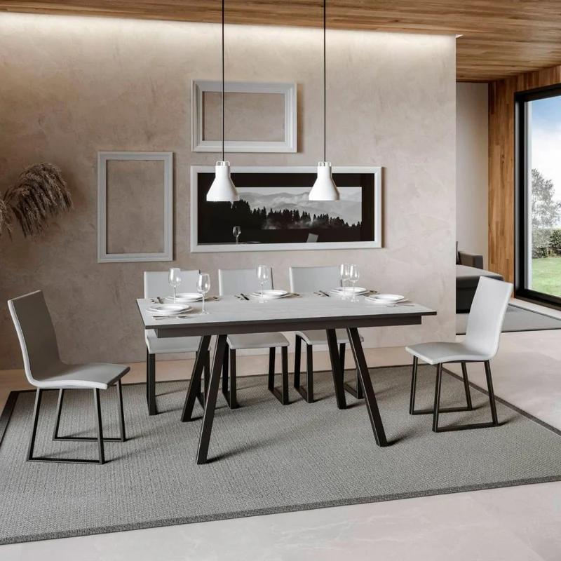 Felino - Tavolo allungabile moderno piano in legno e gambe in metallo cm 160/220x90x74h - vari colori