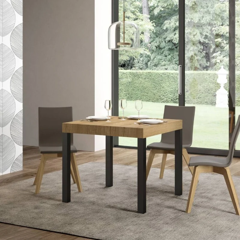 Ares - Tavolo quadrato allungabile per soggiorno in metallo e legno cm 90/246x90x77h - vari colori
