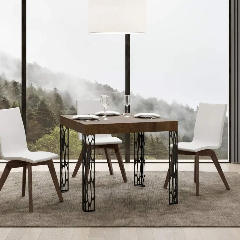 Ghibli - Tavolo moderno quadrato allungabile piano in legno cm 90/246x90x77h - vari colori