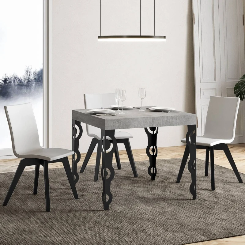 Vittorian - Tavolo quadrato allungabile gambe in metallo sagomate piano legno cm 90/246x90x80h - vari colori