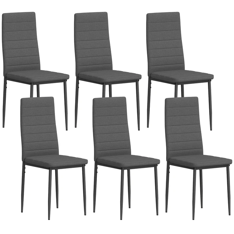 Set 6 Sedie Imbottite per Soggiorno 41x50x97 cm in Acciaio e Tessuto Grigio