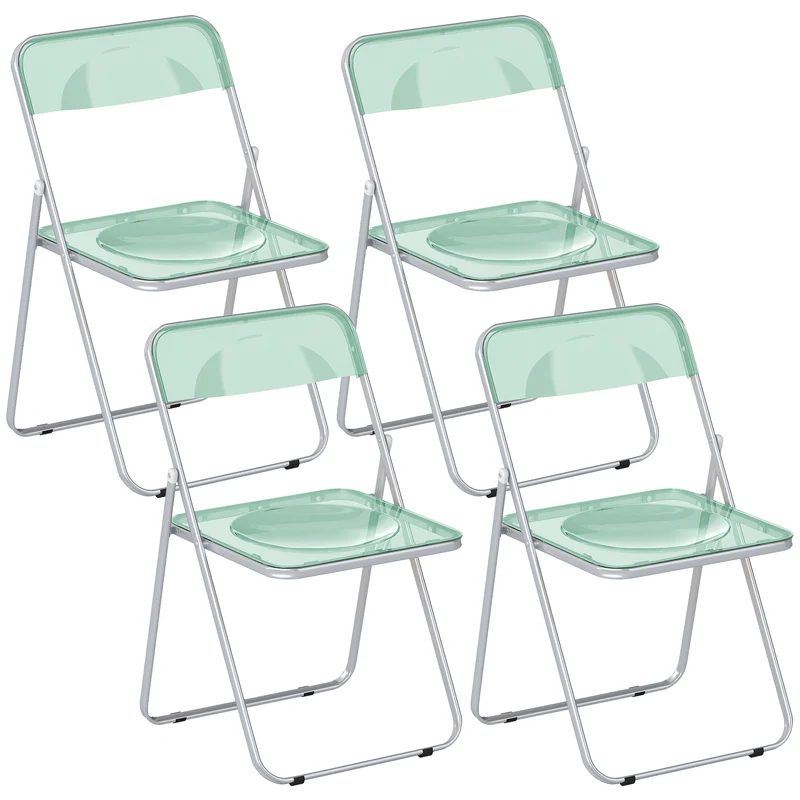Set 4 Sedie Pieghevoli 47x48x75 cm in Acrilico Trasparenti Verde
