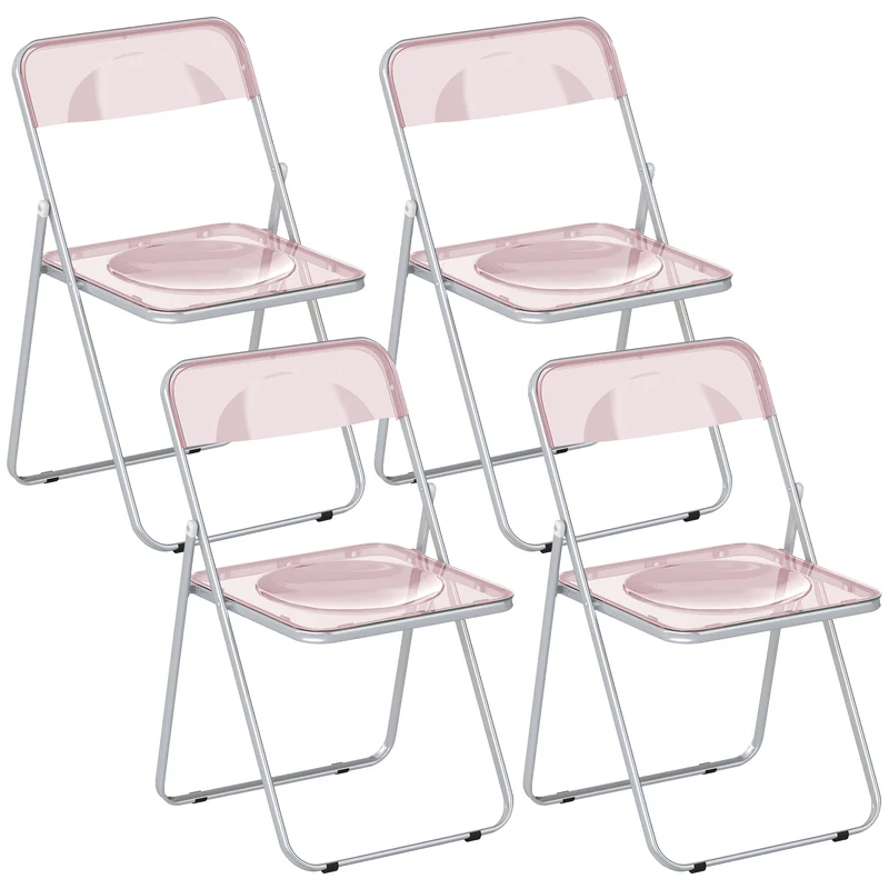 Set 4 Sedie Pieghevoli 47x48x75 cm in Acrilico Trasparenti Rosa
