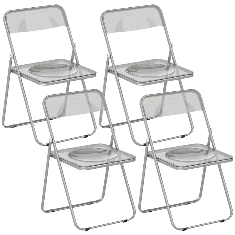 Set 4 Sedie Pieghevoli 47x48x75 cm in Acrilico Trasparenti Grigio