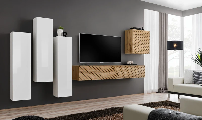 Pamy - Set pensili parete moderna bianco e quercia fantasia geometrica - vari colori
