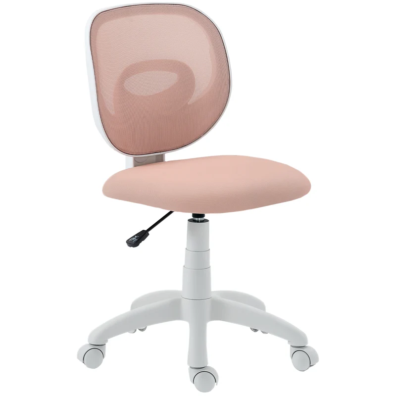 Sedia da Ufficio Ergonomica Girevole 53x59,5x81-89 cm Senza Braccioli in Tessuto a Rete Traspirante Rosa