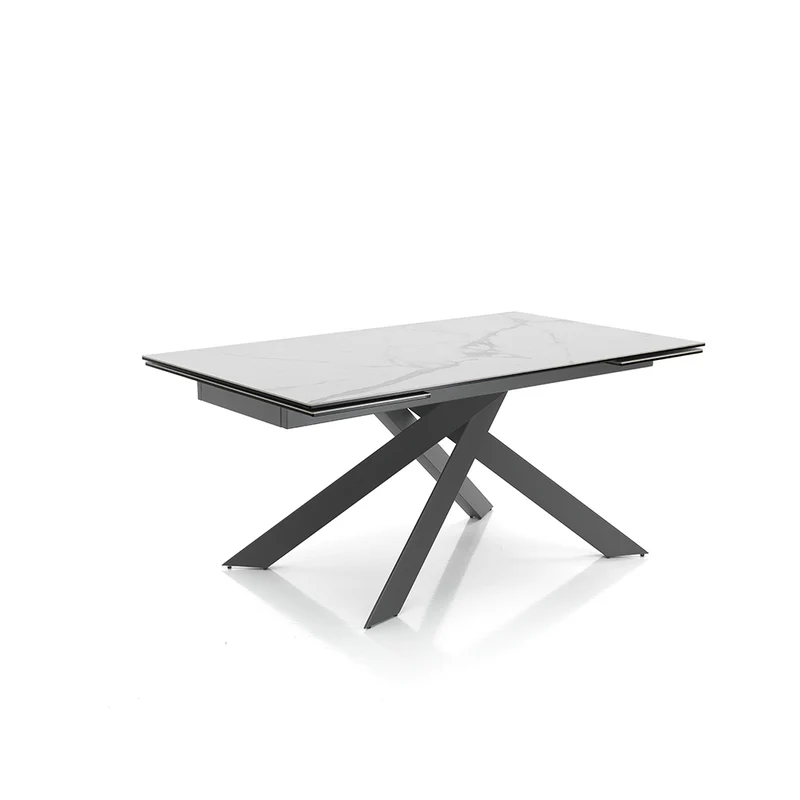 Tavolo allungabile in acciaio piano vetro e ceramica finitura marmo cm 160/240x90x75h - vari colori
