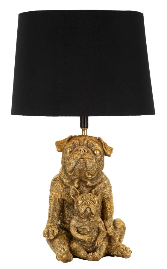 Lampada da Tavolo Dog Ø26x43,8 cm in Resina e Ferro e Tessuto Oro e Nero