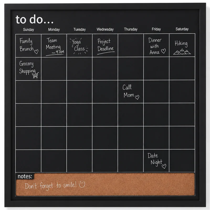 Planning Board Lavagna Settimanale 56x56 cm Pianificazione Settimana Nero