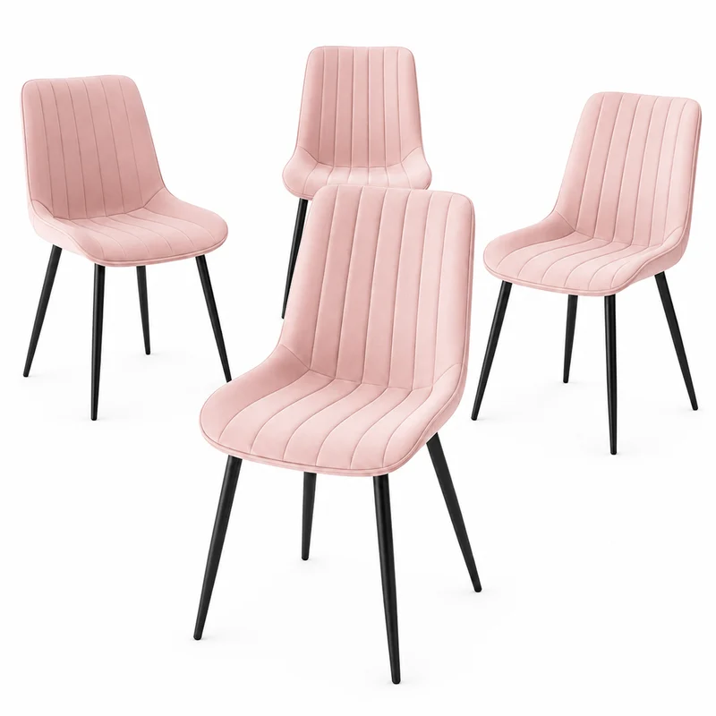 Set 4 Sedie da Pranzo Seduta Ergonomica 43x52x85 cm Struttura in Acciaio in Velluto Rosa