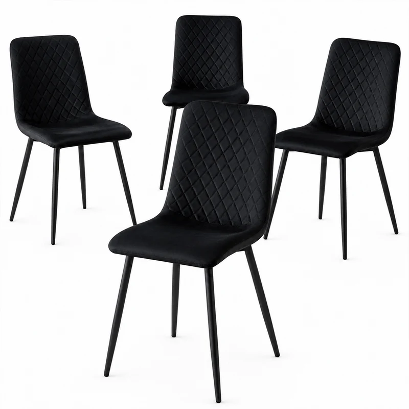 Set 4 Sedie Piedi Neri e Seduta Ergonomica con Rivestimento in Velluto Nero