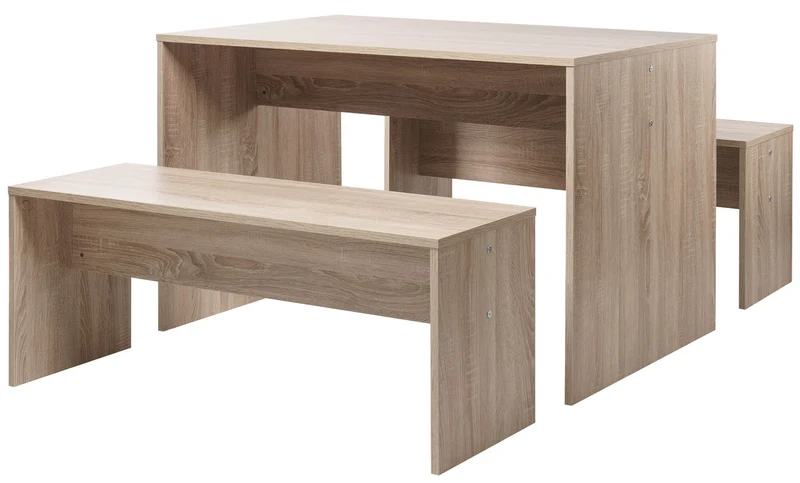 Set Tavolo Rettangolare + 2 Panche in Truciolato Fumer Bavera Rovere