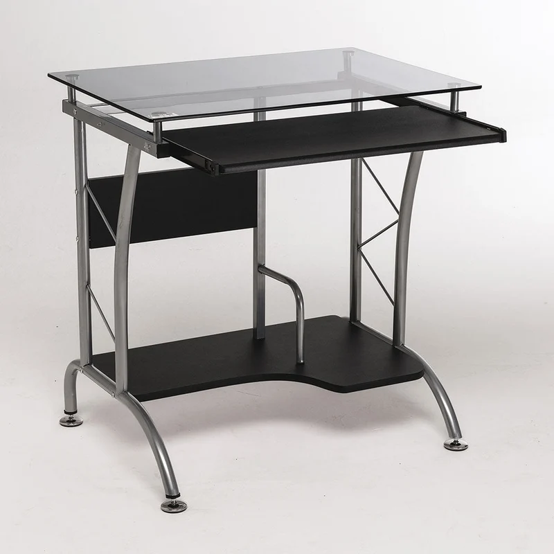 Scrivania Porta Computer PC in Acciaio e Vetro Piano Estraibile Fumer Apple Grigio/Nero