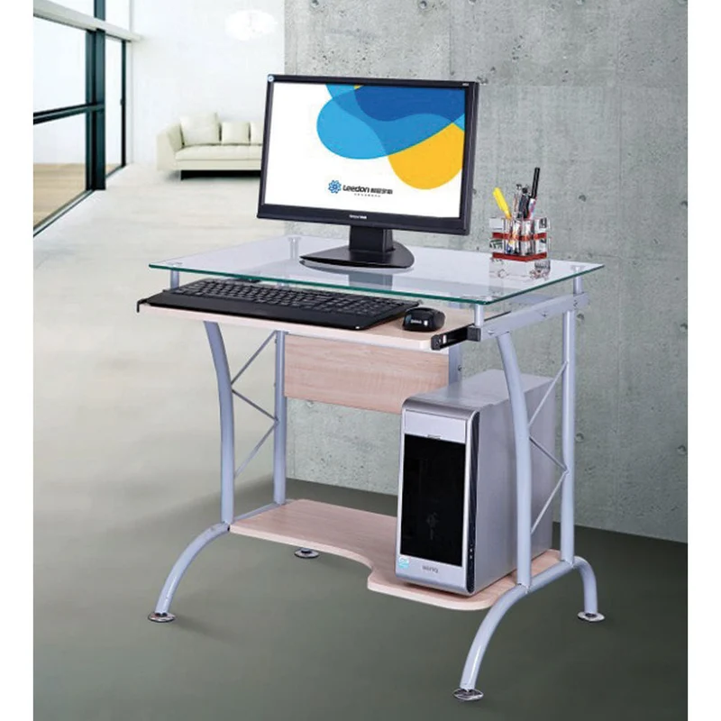 Scrivania Porta Computer PC in Acciaio e Vetro Piano Estraibile Fumer Apple Bianco/Acero