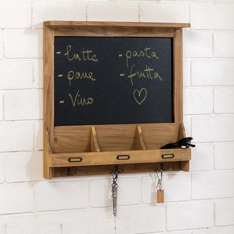 Lavagna da Muro con 3 Scompartimenti in Legno 61x9x61 cm Brest Noce