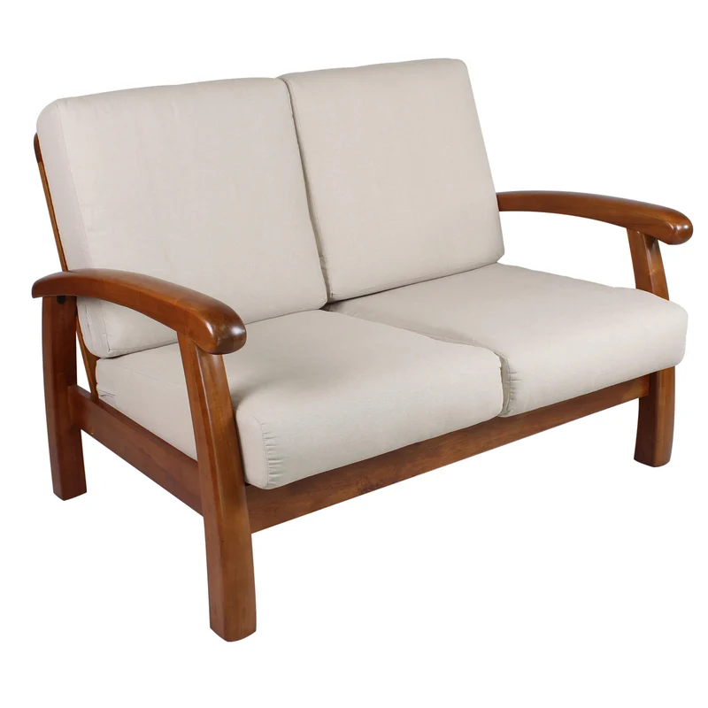 Divano Divanetto 2 Posti in Legno 120x85x83cm Vandi Ecru