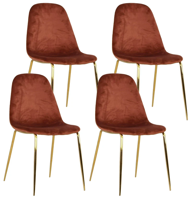 Set 4 Sedie Imbottite 44x55x86 cm in Velluto Bronzo e Oro