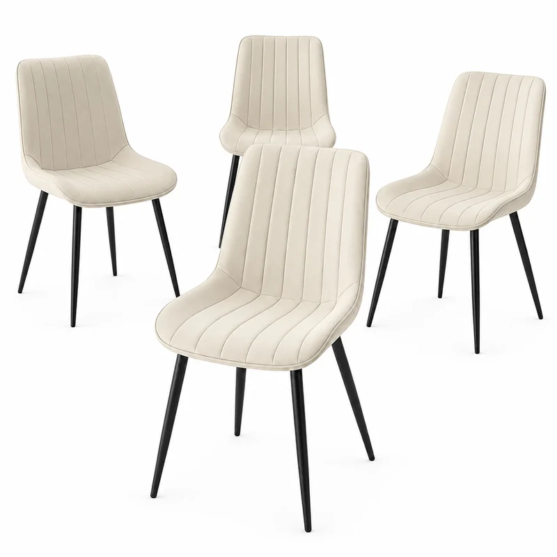 Set 4 Sedie da Pranzo Seduta Ergonomica 43x52x85 cm Struttura in Acciaio in Velluto Crema