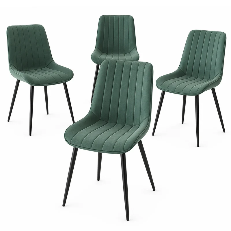 Set 4 Sedie da Pranzo Seduta Ergonomica 43x52x85 cm Struttura in Acciaio in Velluto Verde
