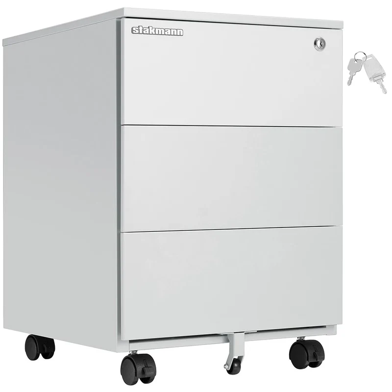 Cassettiera da Ufficio 30x45x60 cm Mobiletto Portaoggetti per Documenti con Serratura in Acciaio Grigio
