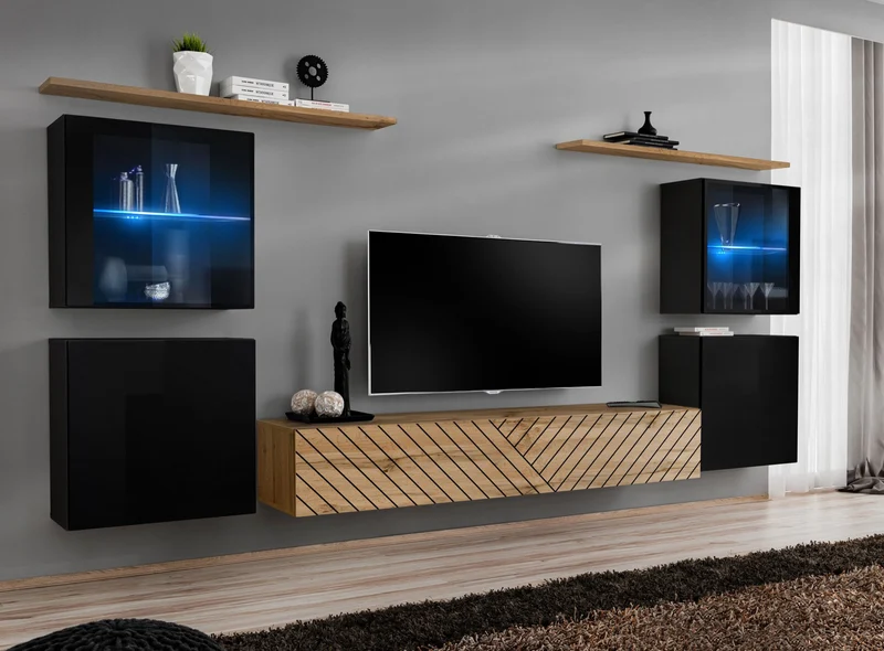 Fael - Soggiorno a parete set pensili e vetrinette con luci a led - vari colori