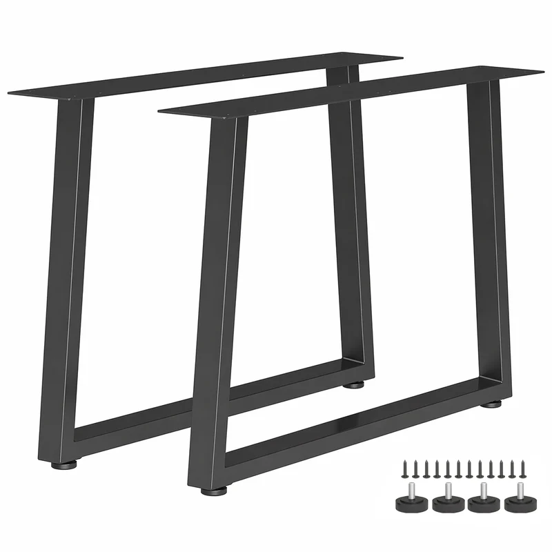 Set 2 Gambe per Tavolo 60x10x43 cm Trapezoidali con 12 Fori e 12 Viti Capacità 75 kg in Acciaio Nero