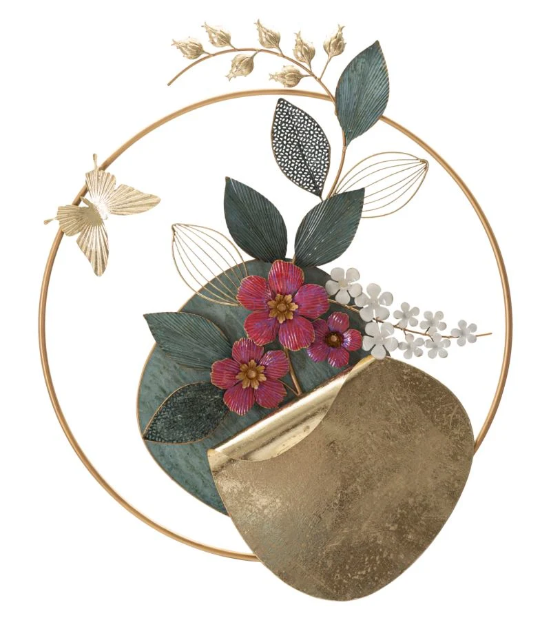 Pannello decorativo rotondo in metallo 3D con fiori cm 67x8x84h
