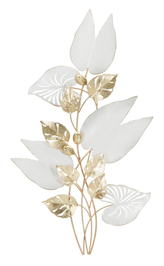 Pannello decorativo moderno in metallo con foglie 3D cm 52x5x90h