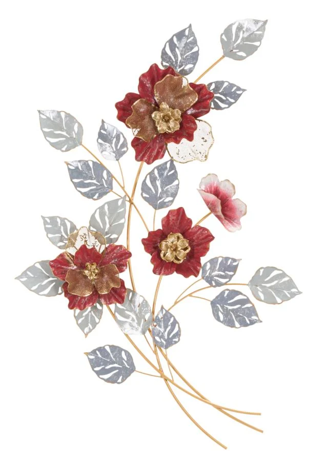 Pannello design decorativo in metallo con fiori e foglioline cm 68x7x98h