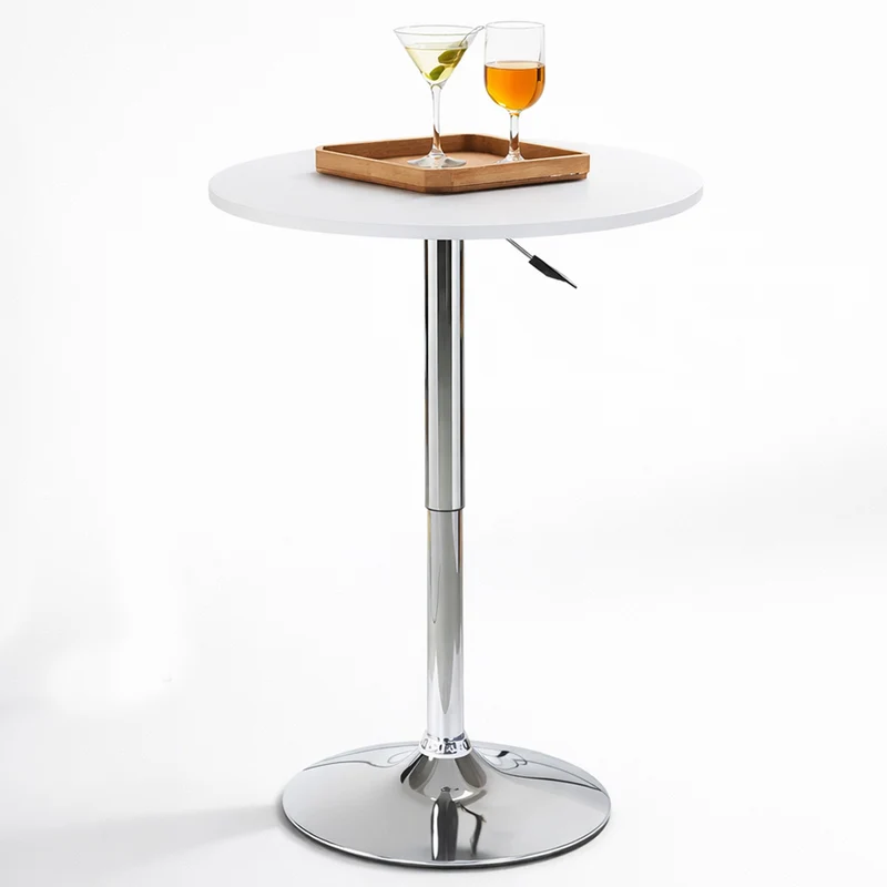 Tavolo Bar Girevole Ø60x70-91 cm con Altezza Regolabile in MDF e Metallo Bianco