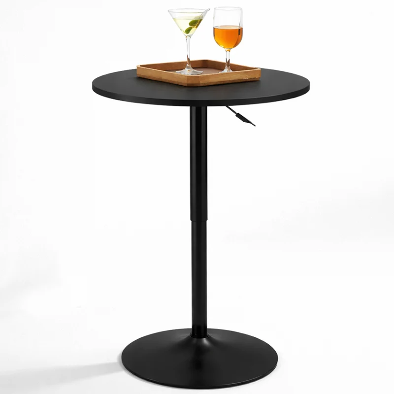 Tavolo Bar Girevole Ø60x70-91 cm con Altezza Regolabile in MDF e Metallo Nero