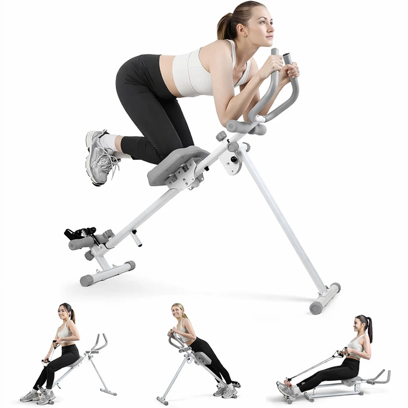 Macchina per Addominali Attrezzo Fitness Multiuso Pieghevole Vogatore in Acciaio Grigio