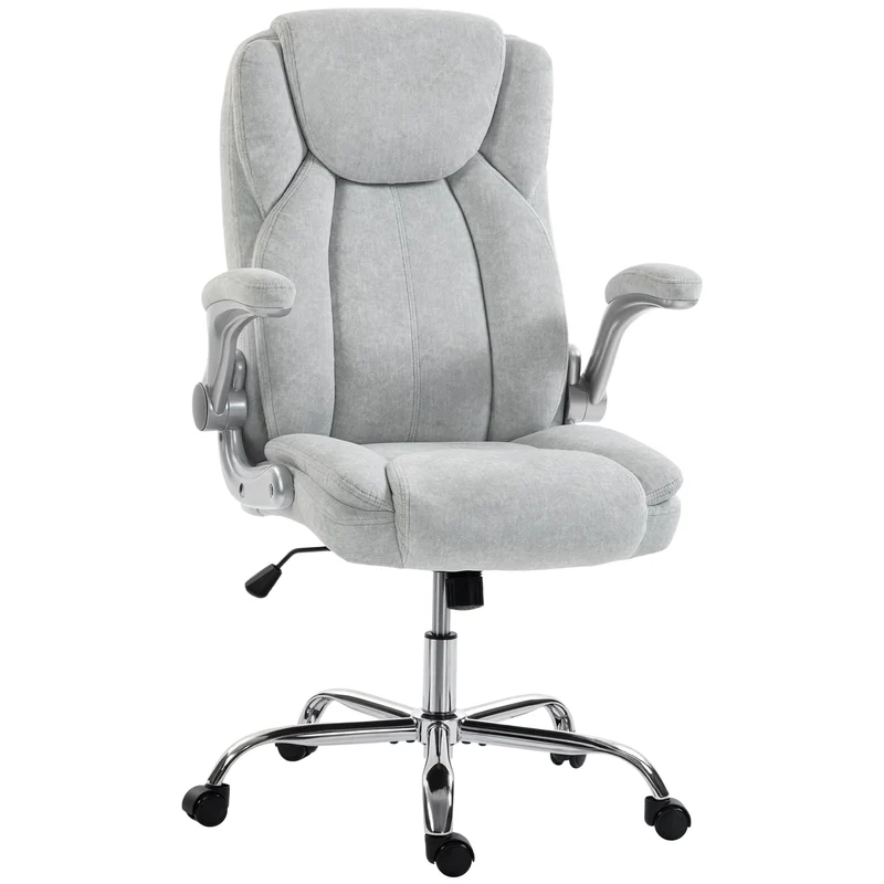 Sedia Ergonomica da Ufficio68x69x118 cm Schienale Alto e Braccioli Ribaltabili in VellutoBianco Crema