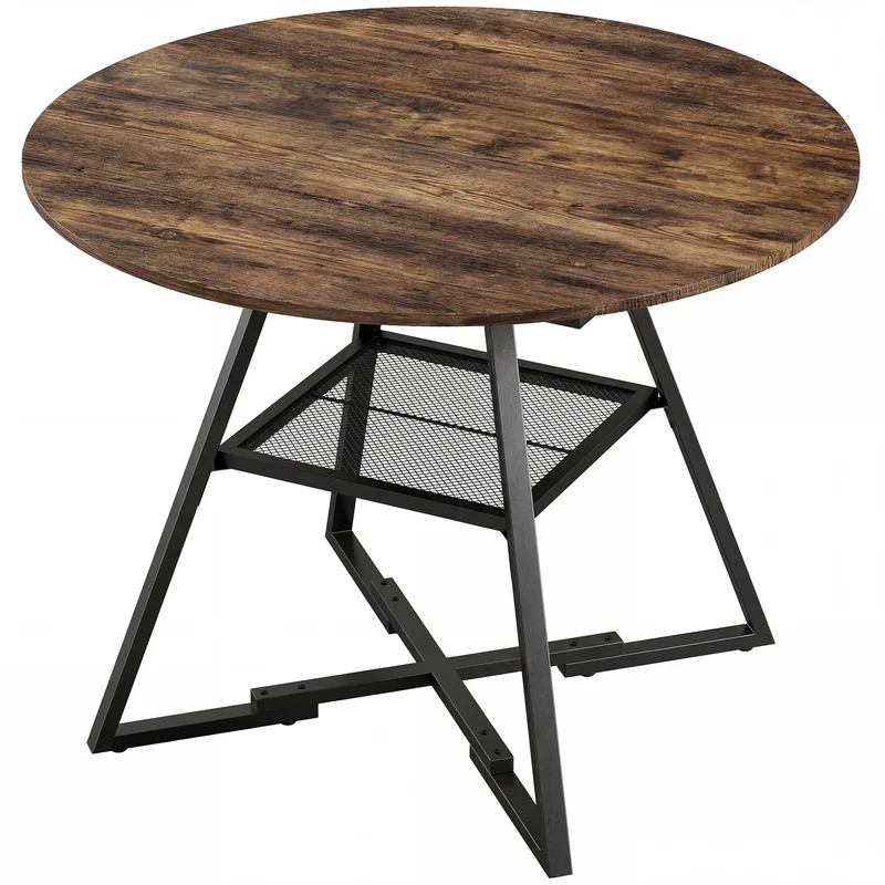 Tavolo da Pranzo 4 Posti Ø100x76 cm Stile Industriale con Ripiano in Metallo Marrone Rustico