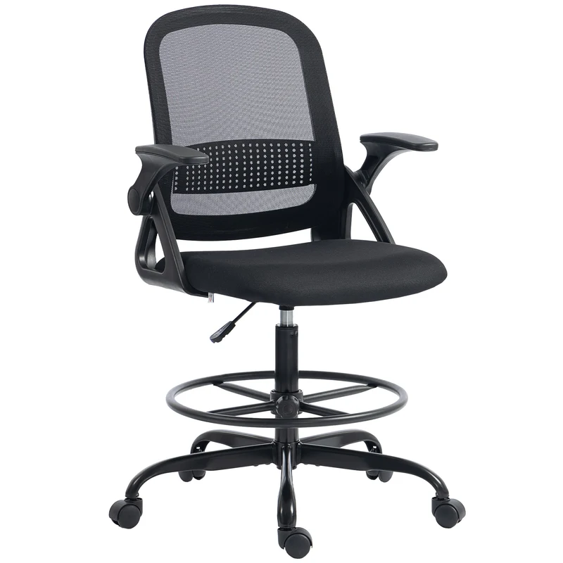 Sedia da Ufficio Ergonomica 58x63x105-126 cm con Supporto Lombare e Poggiapiedi in Tessuto e Acciaio Nero