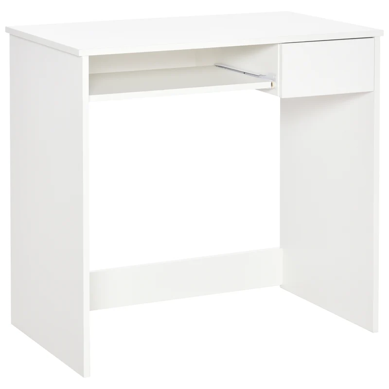 Scrivania Ufficio Salvaspazio 80x45x75 cm con Vassoio Tastiera e Cassetto in Legno Bianco