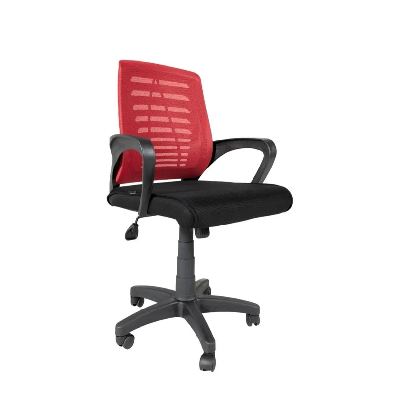 Sedia girevole da ufficio tessuto microforato nero rossa
