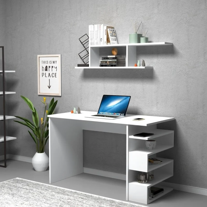 Scrivania 120x56x74H cm con mensola Mikro Bianca
