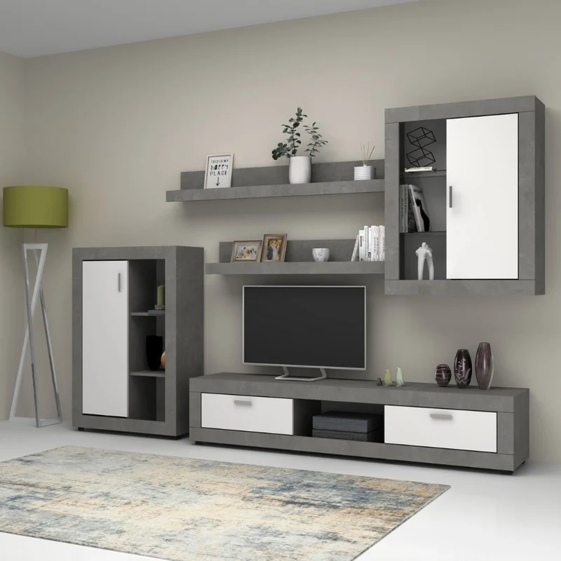Parete attrezzata Ocean grigio beton e bianco 270 cm