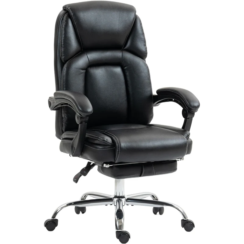 Sedia da Ufficio Reclinabile con Poggiapiedi Estraibile in Pelle PU Capacità 120 kg Nero