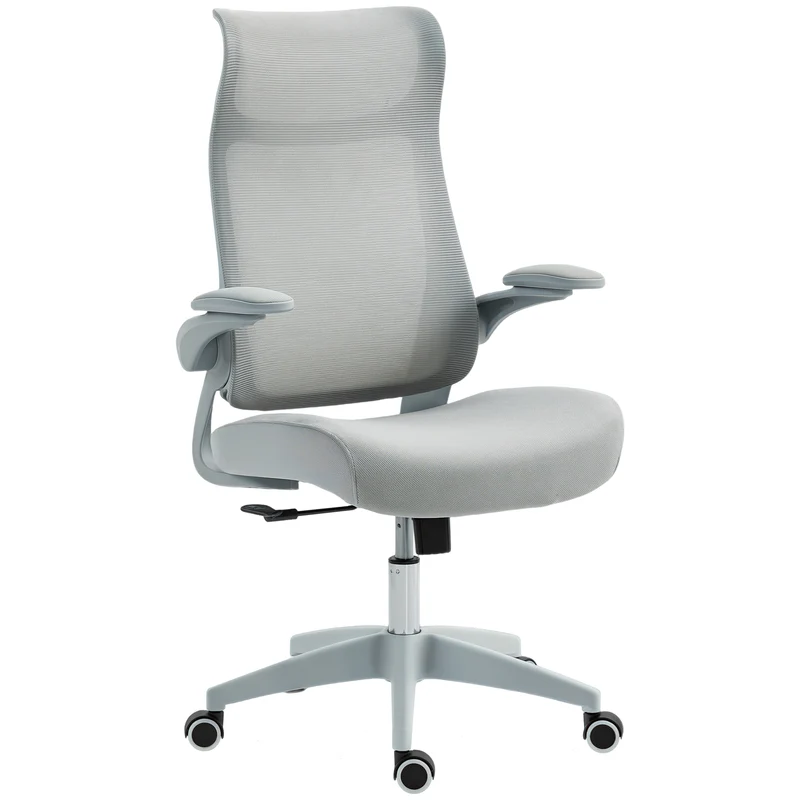 Sedia da Ufficio Ergonomica con Braccioli Regolabili Schienale a Rete e Poggiatesta Grigio